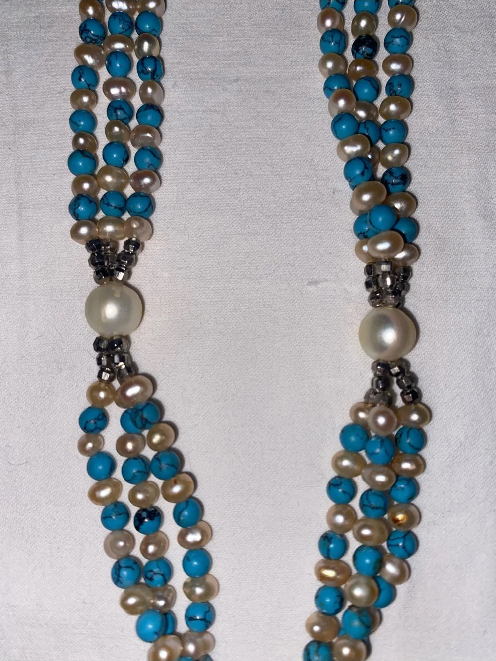Turquoise Beaded Pearl-Accent Necklace with Silver-Tone Details - Picture 3 of 7